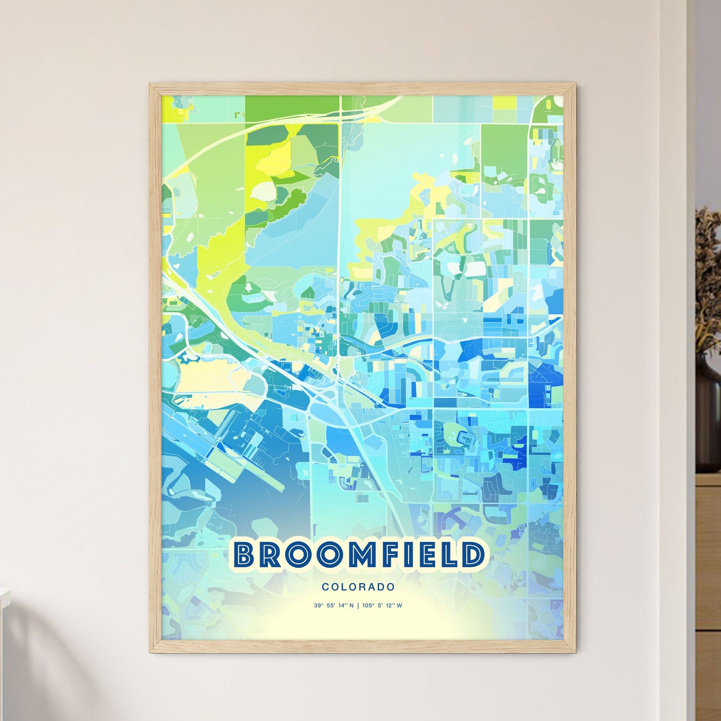 Colorful BROOMFIELD COLORADO Fine Art Map Cool Blue