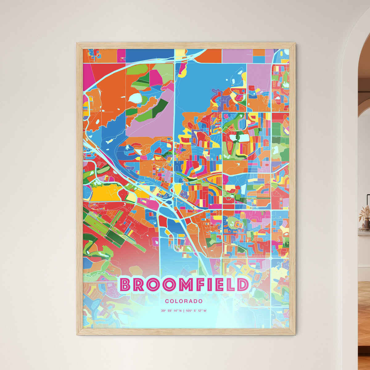 Colorful BROOMFIELD COLORADO Fine Art Map Crazy Colors