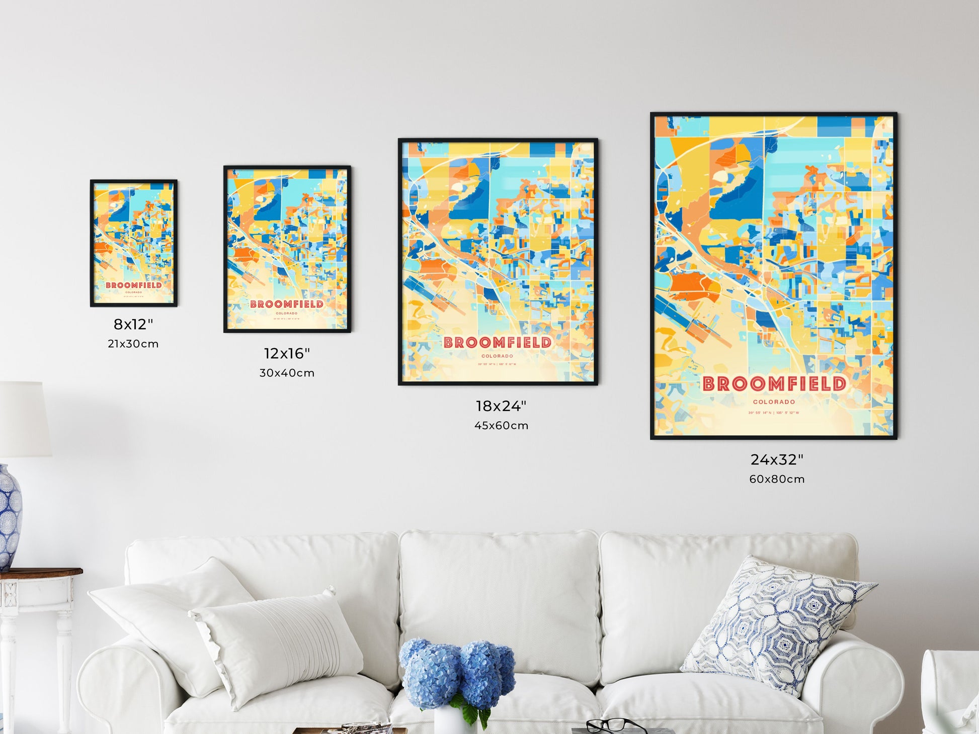 Colorful BROOMFIELD COLORADO Fine Art Map Blue Orange