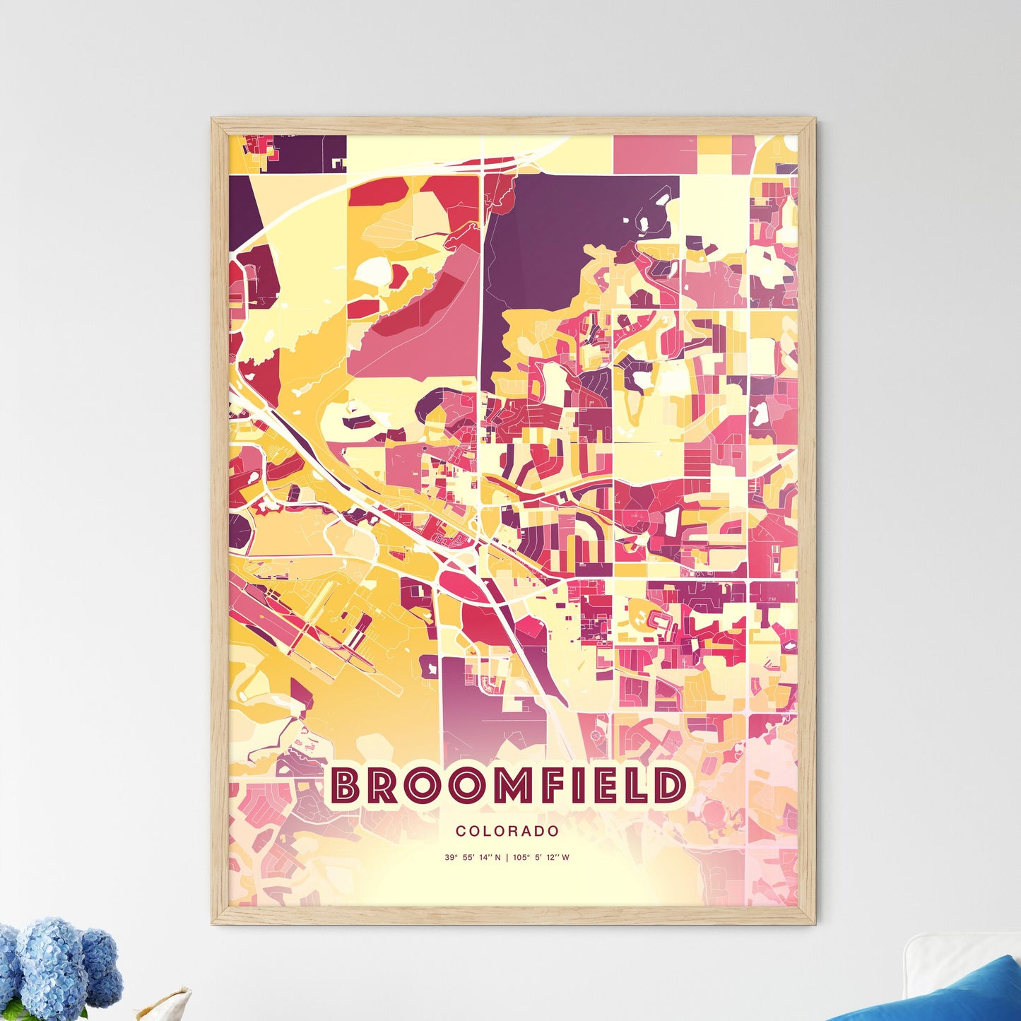 Colorful BROOMFIELD COLORADO Fine Art Map Hot Red