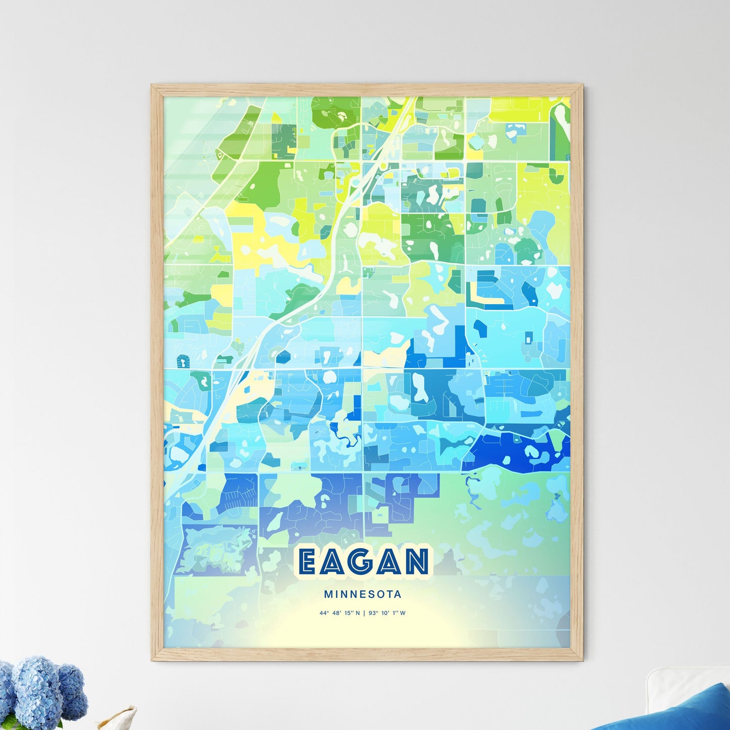 Colorful EAGAN MINNESOTA Fine Art Map Cool Blue