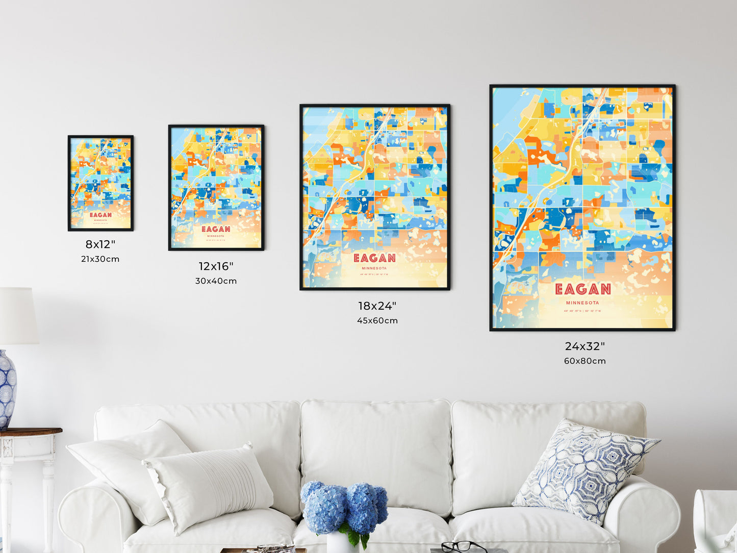 Colorful EAGAN MINNESOTA Fine Art Map Blue Orange