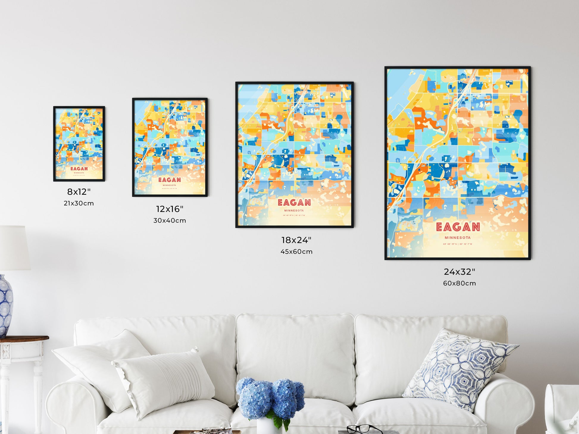 Colorful EAGAN MINNESOTA Fine Art Map Blue Orange