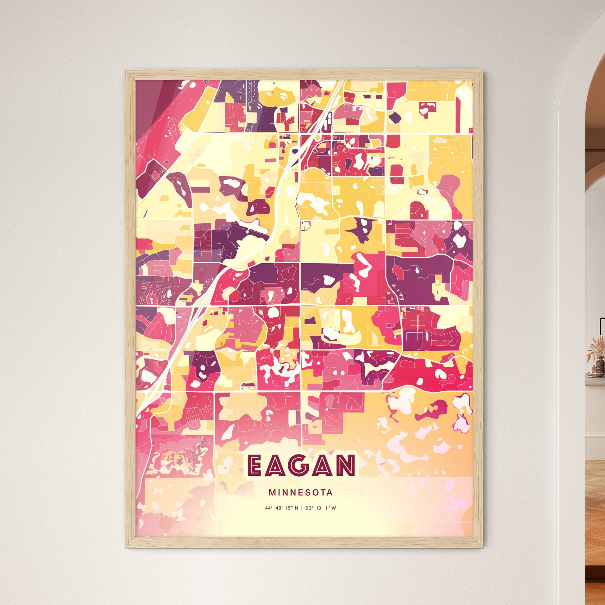 Colorful EAGAN MINNESOTA Fine Art Map Hot Red