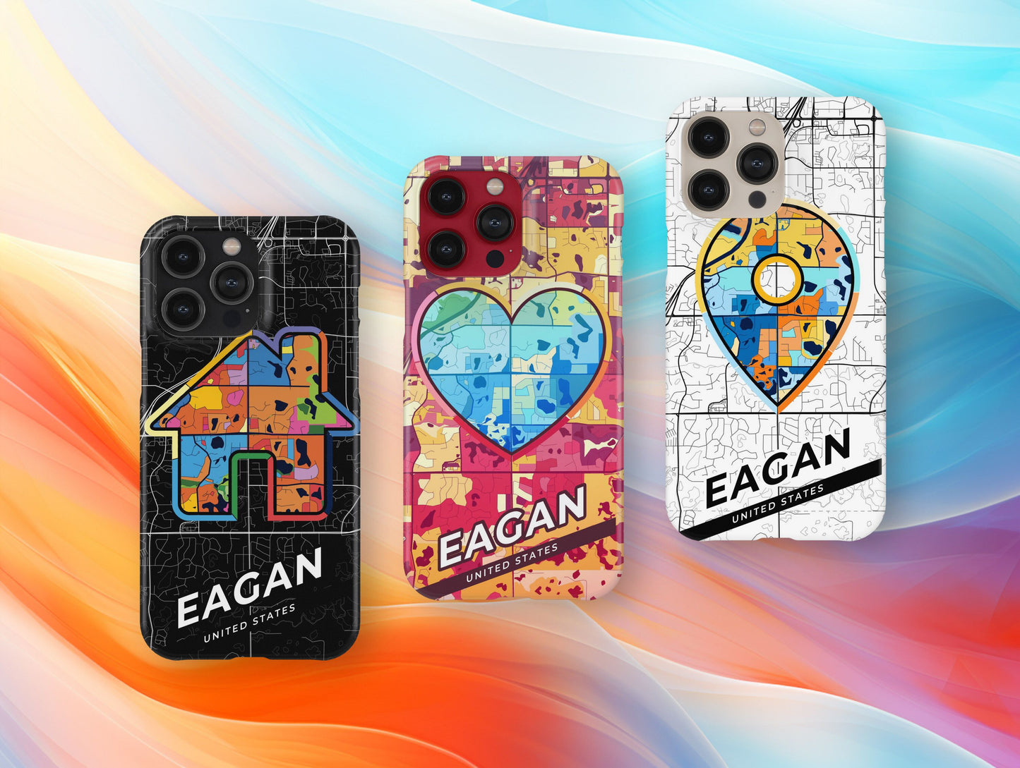 Eagan Minnesota slim phone case with colorful icon. Birthday, wedding or housewarming gift. Couple match cases.