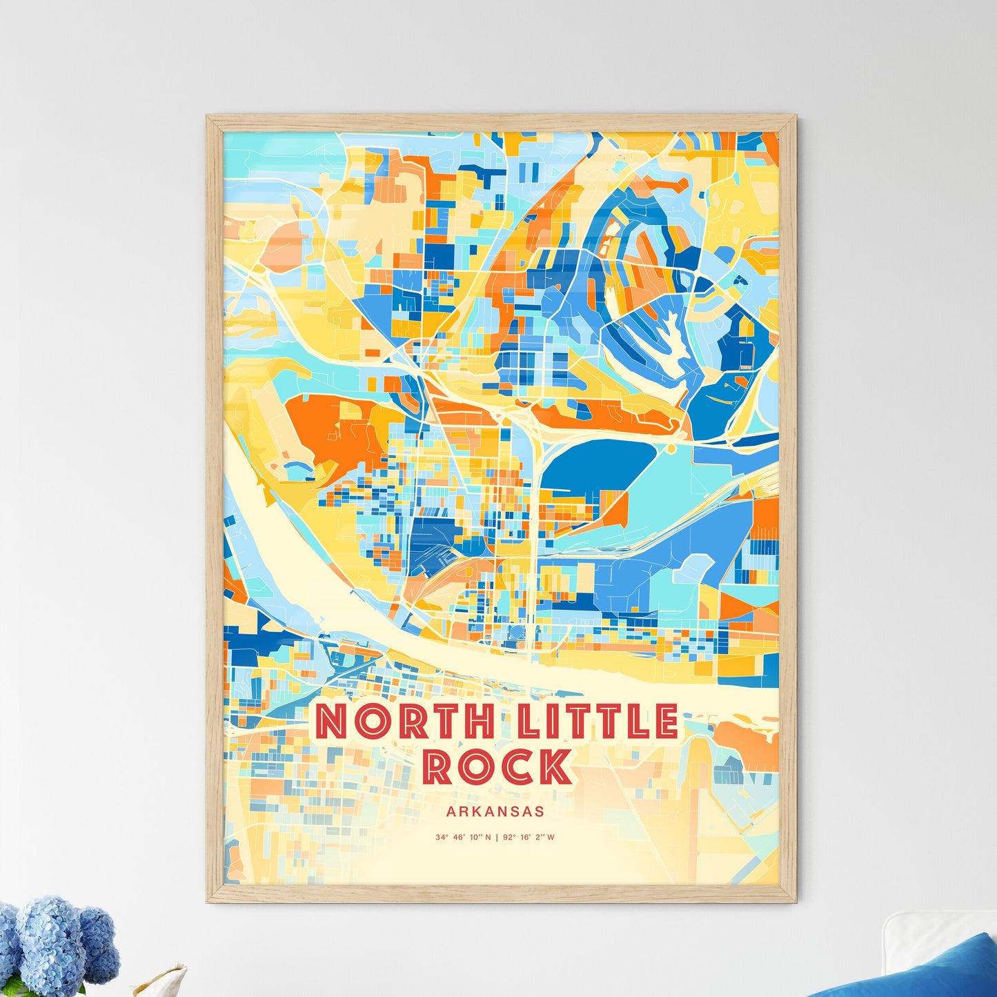 Colorful NORTH LITTLE ROCK ARKANSAS Fine Art Map Blue Orange