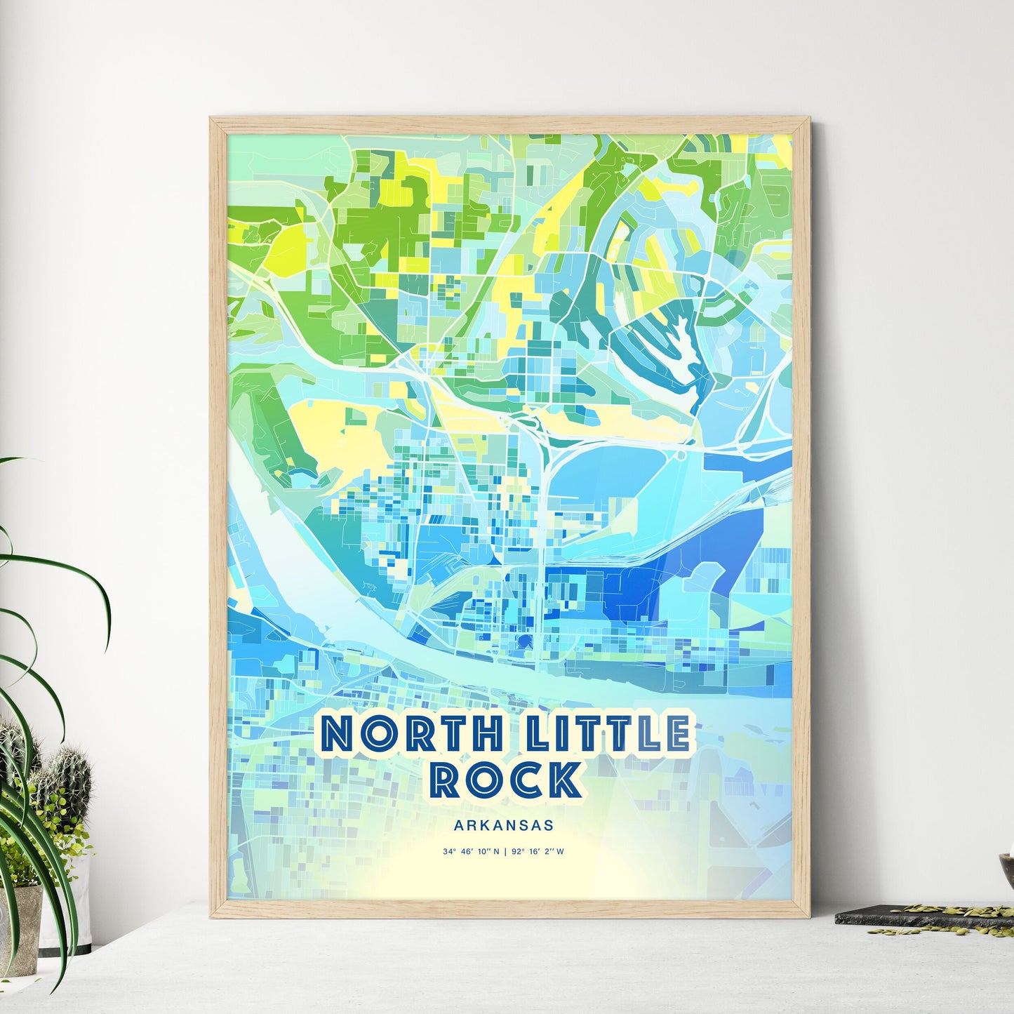 Colorful NORTH LITTLE ROCK ARKANSAS Fine Art Map Cool Blue