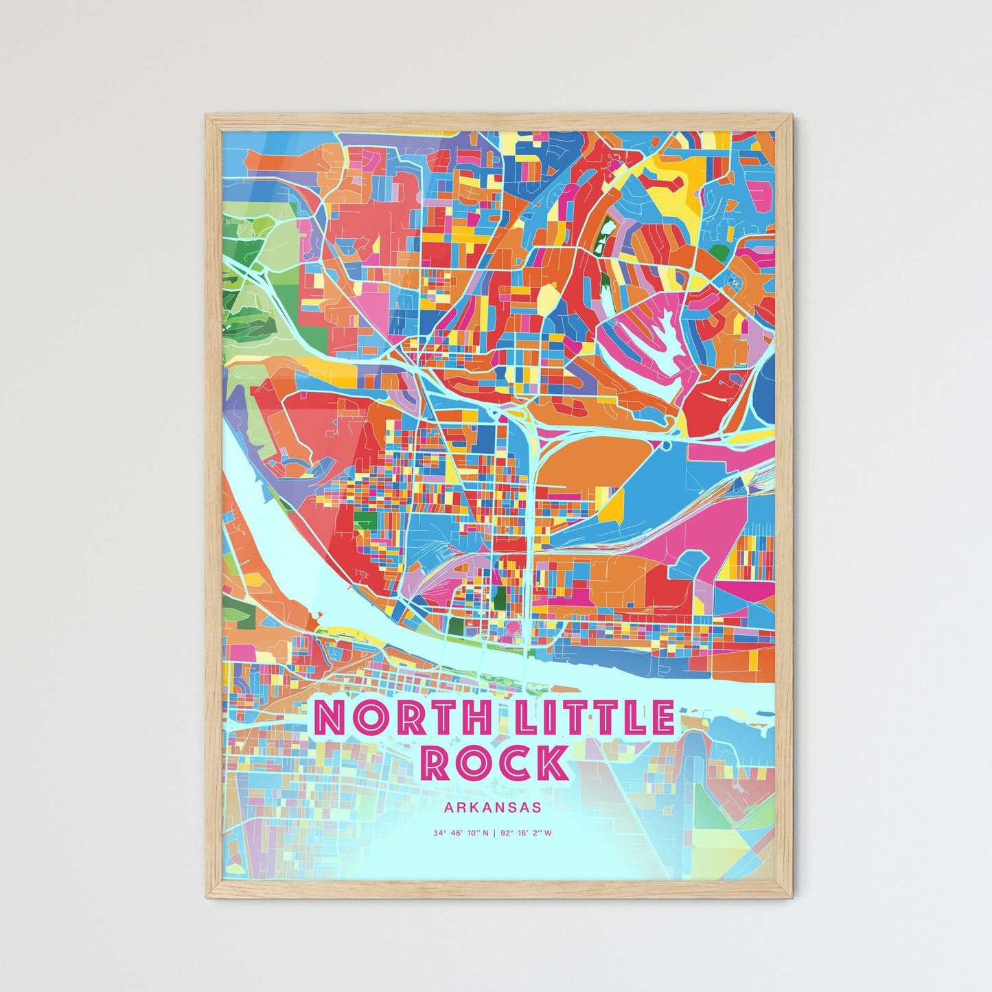 Colorful NORTH LITTLE ROCK ARKANSAS Fine Art Map Crazy Colors