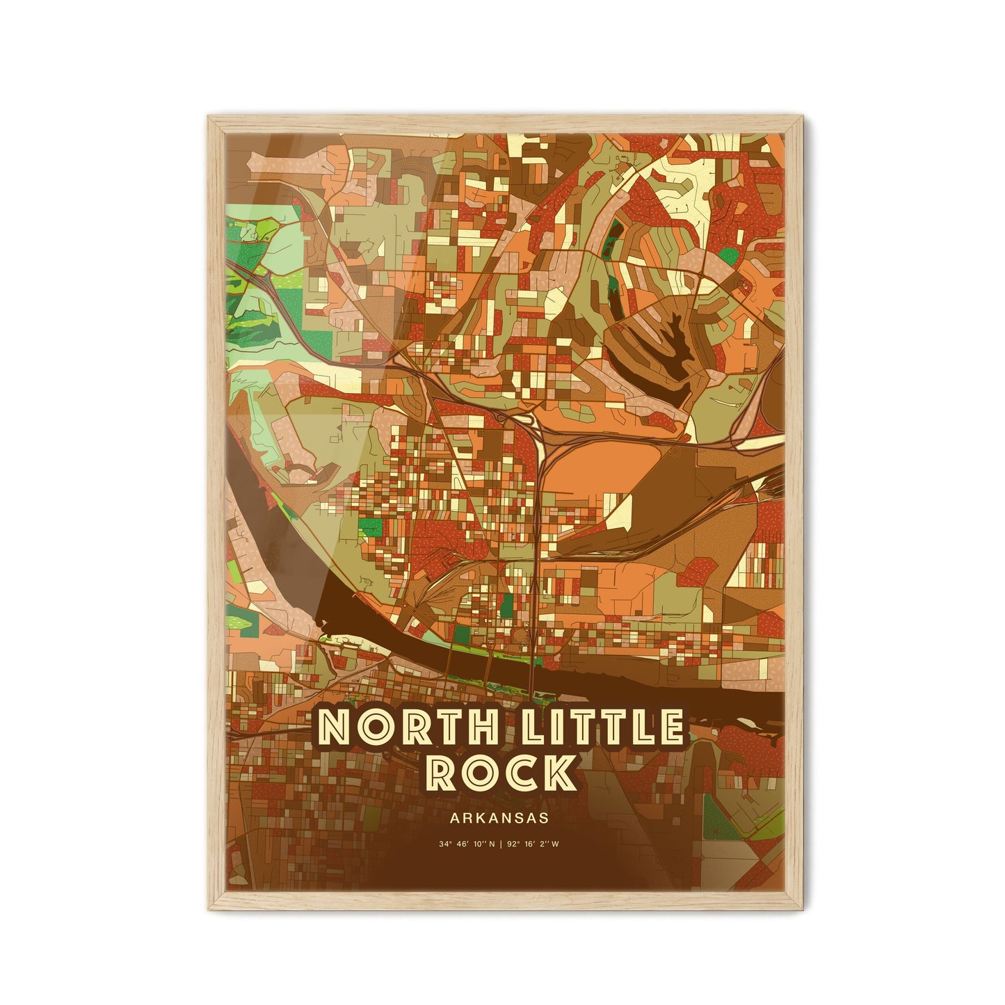 Colorful NORTH LITTLE ROCK ARKANSAS Fine Art Map Farmhouse