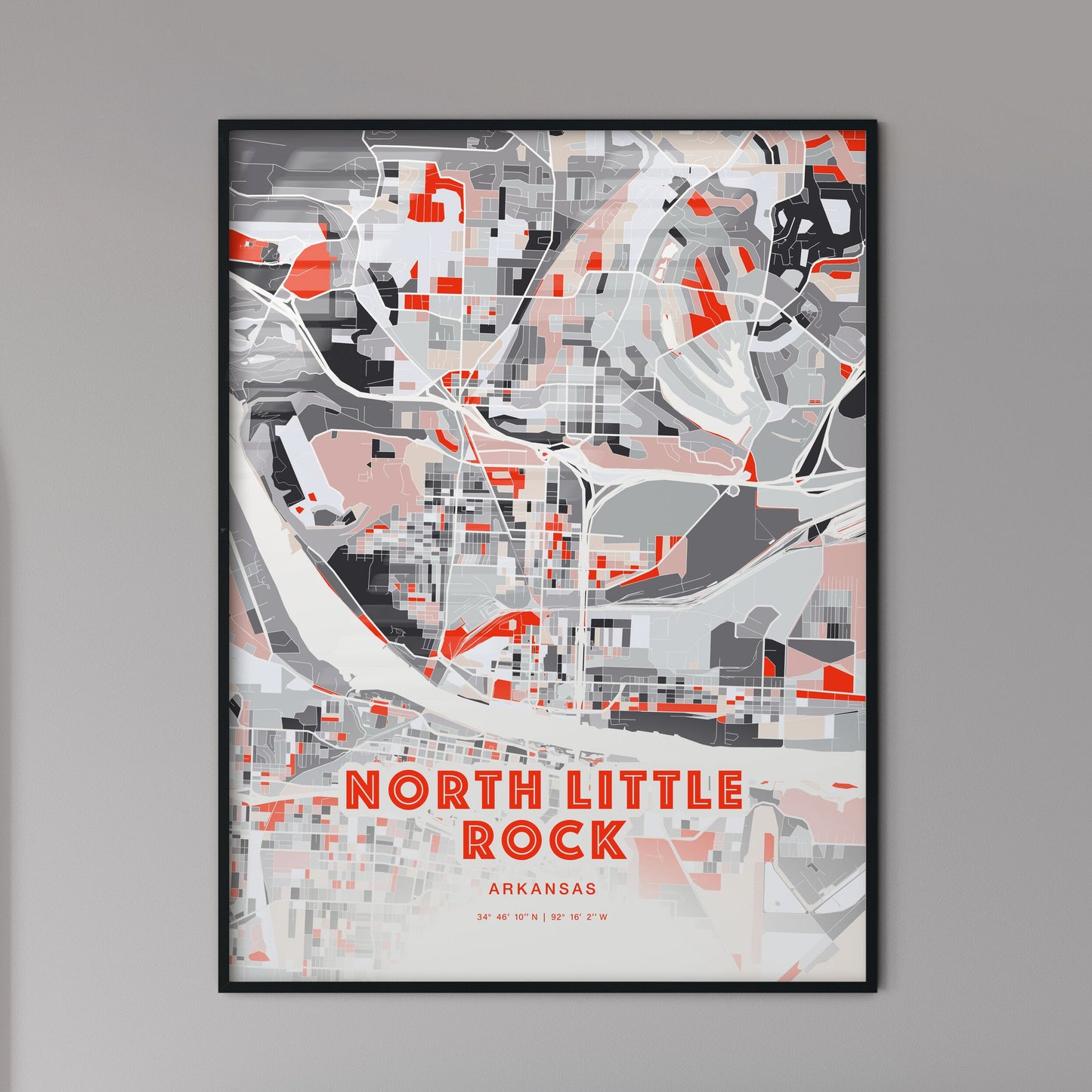 Colorful NORTH LITTLE ROCK ARKANSAS Fine Art Map Modern