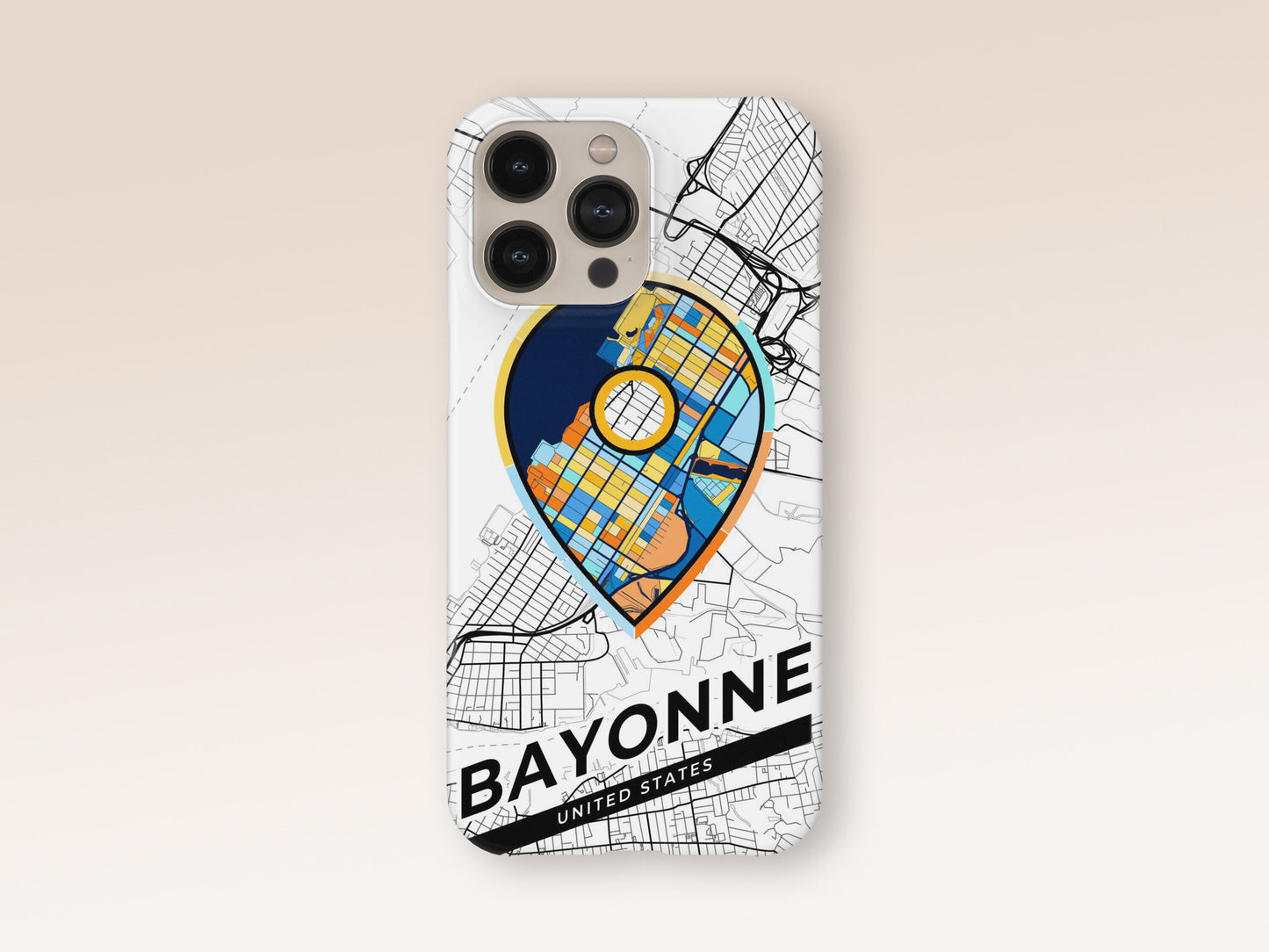 Bayonne New Jersey slim phone case with colorful icon. Birthday, wedding or housewarming gift. Couple match cases. 1