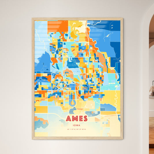 Colorful Ames Iowa Fine Art Map Blue Orange