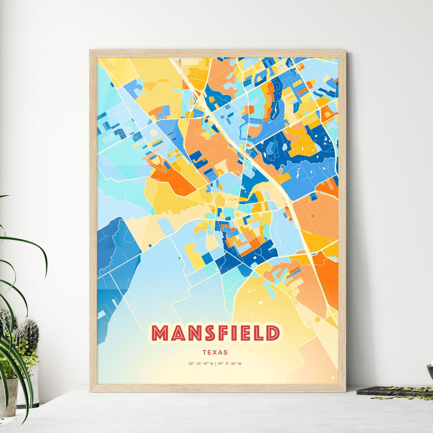 Colorful MANSFIELD TEXAS Fine Art Map Blue Orange