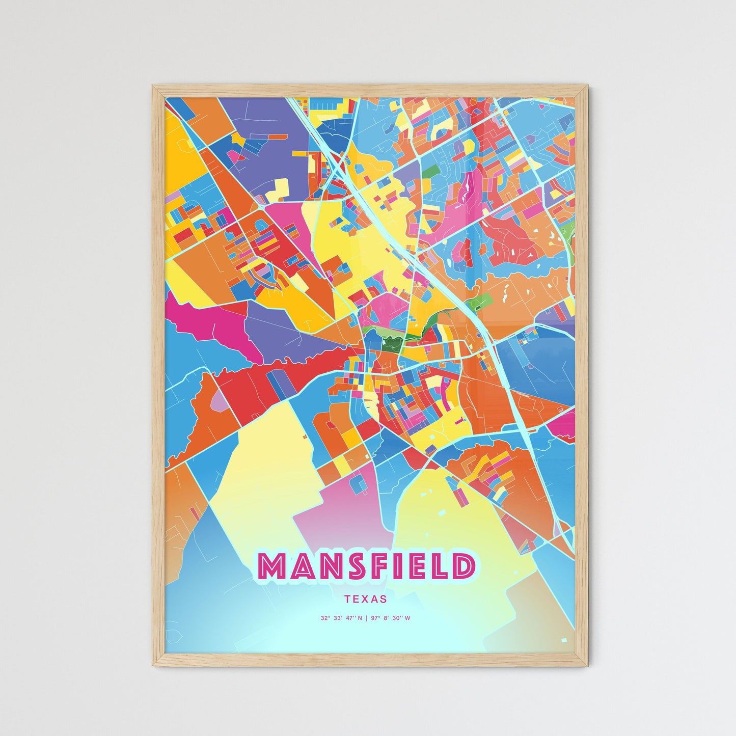 Colorful MANSFIELD TEXAS Fine Art Map Crazy Colors