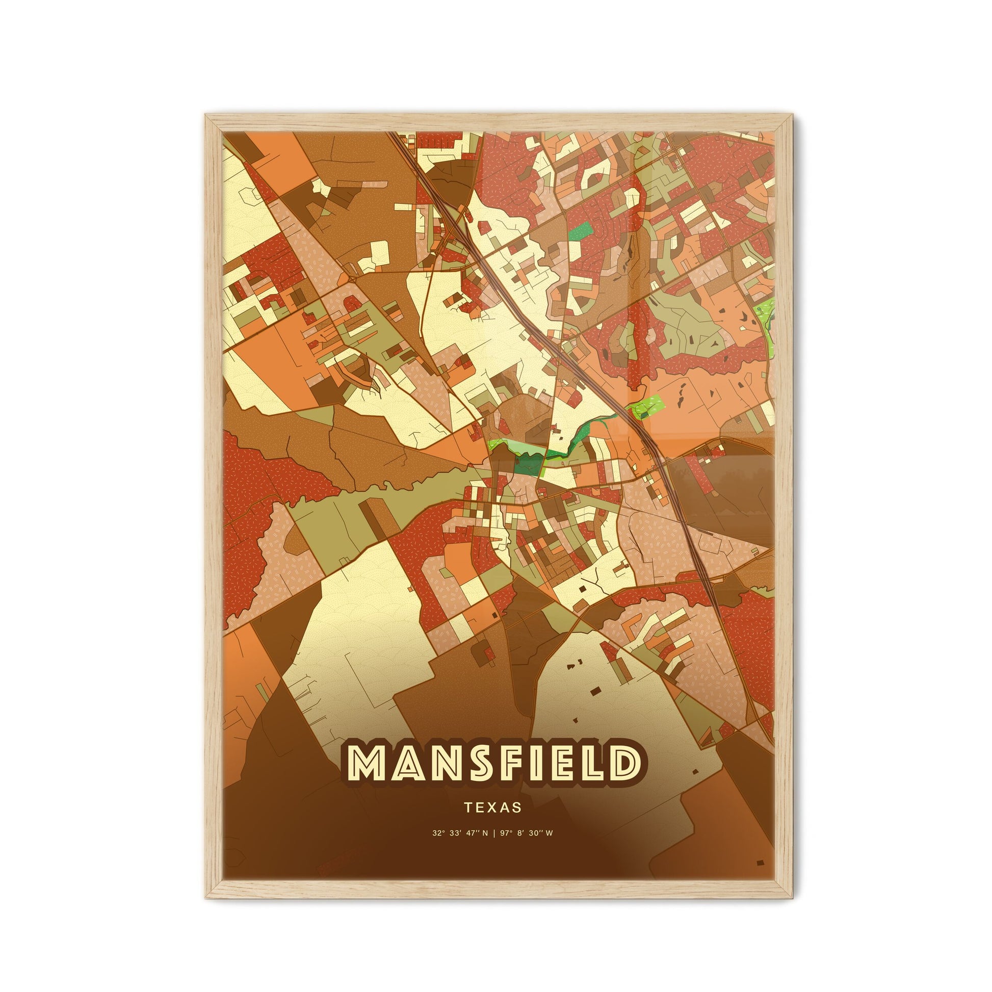 Colorful MANSFIELD TEXAS Fine Art Map Farmhouse