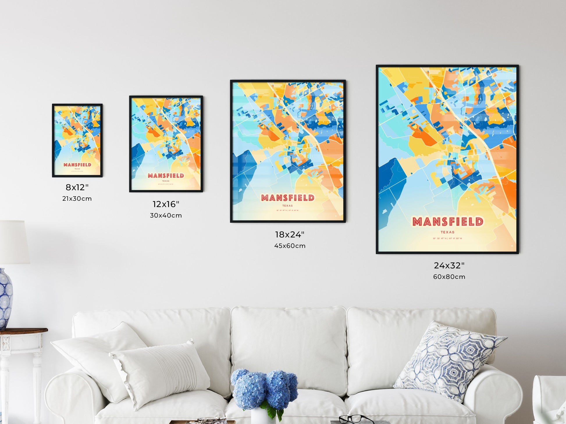 Colorful MANSFIELD TEXAS Fine Art Map Blue Orange