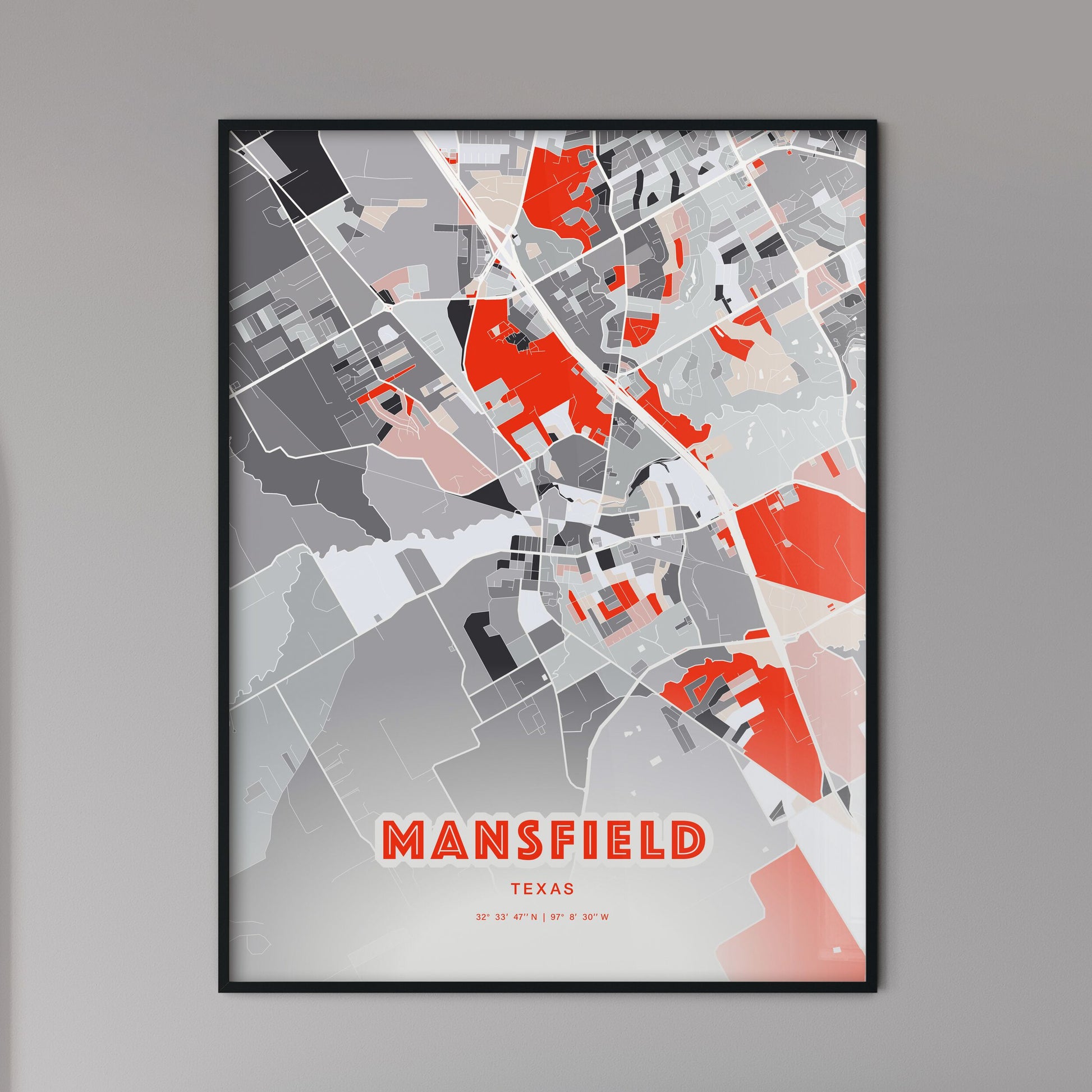 Colorful MANSFIELD TEXAS Fine Art Map Modern