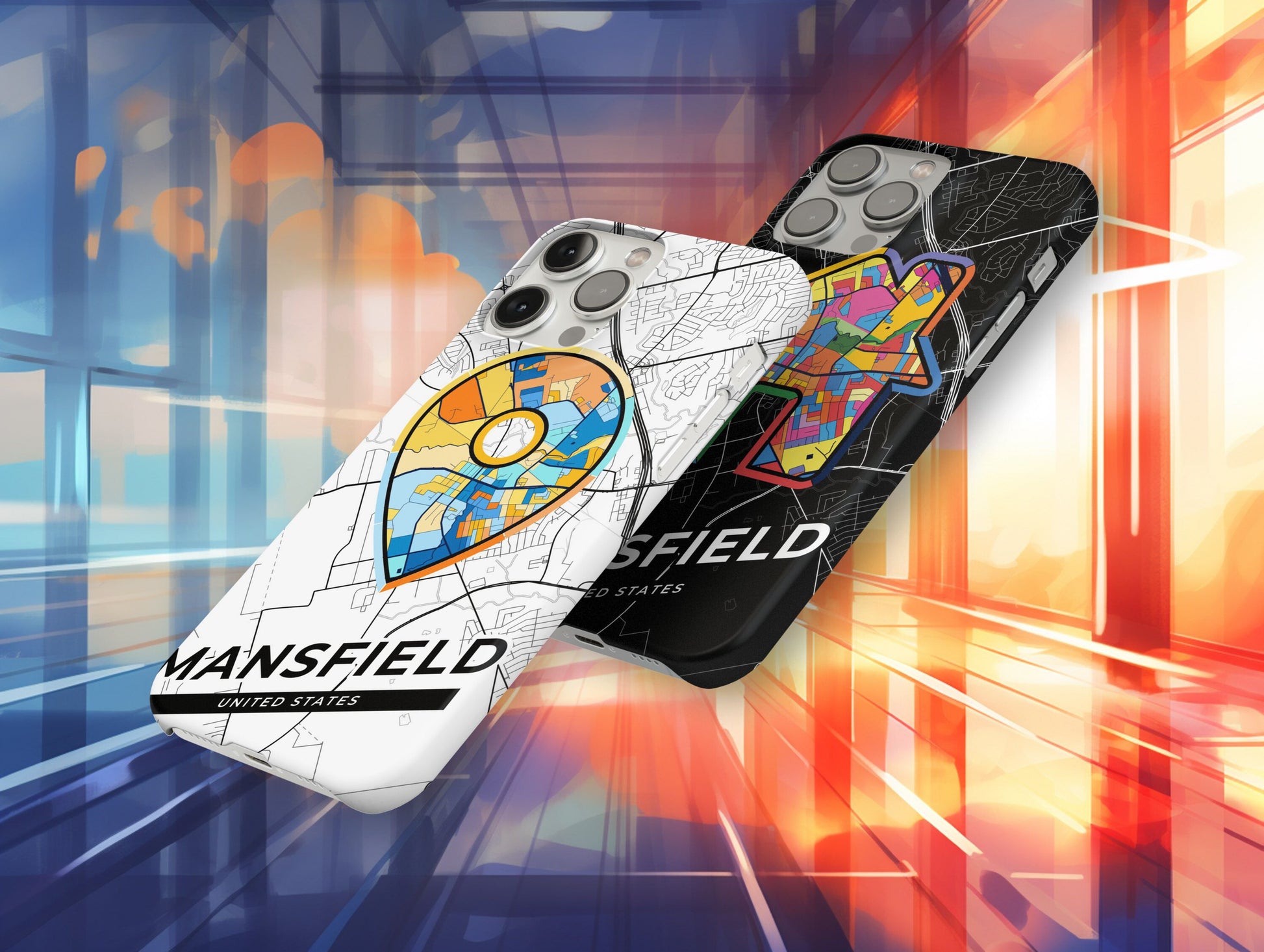 Mansfield Texas slim phone case with colorful icon. Birthday, wedding or housewarming gift. Couple match cases.