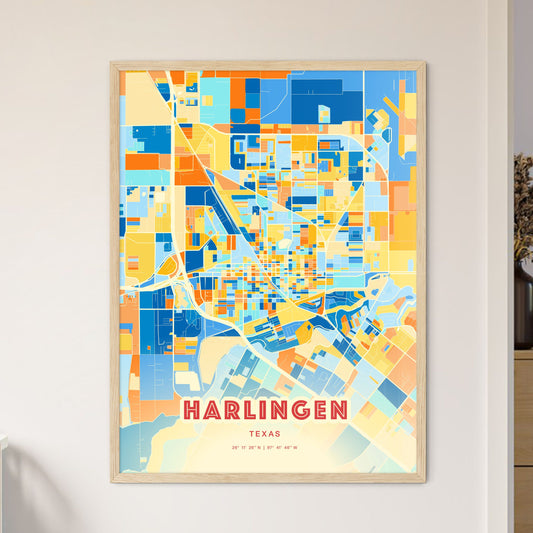 Colorful Harlingen Texas Fine Art Map Blue Orange