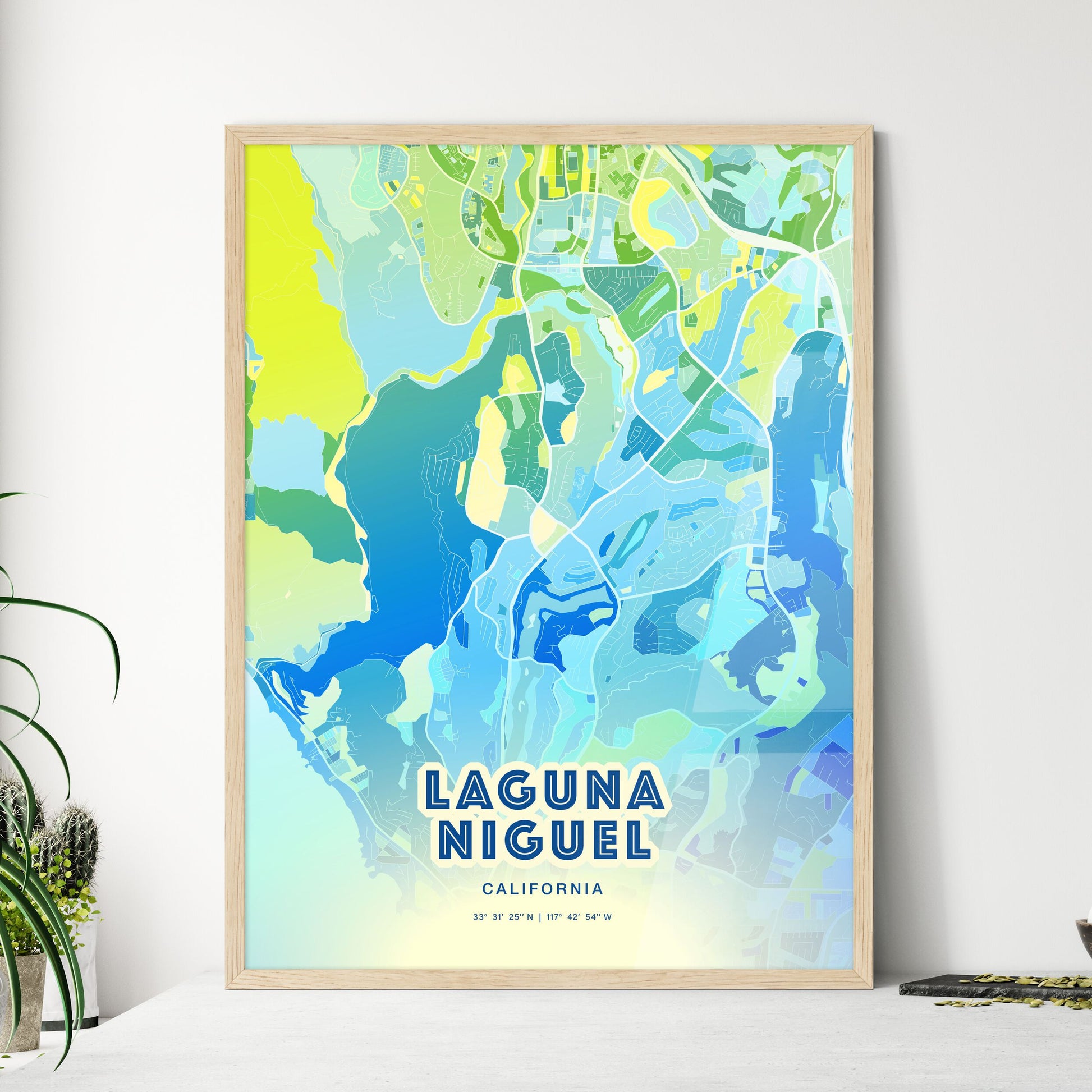 Colorful LAGUNA NIGUEL CALIFORNIA Fine Art Map Cool Blue