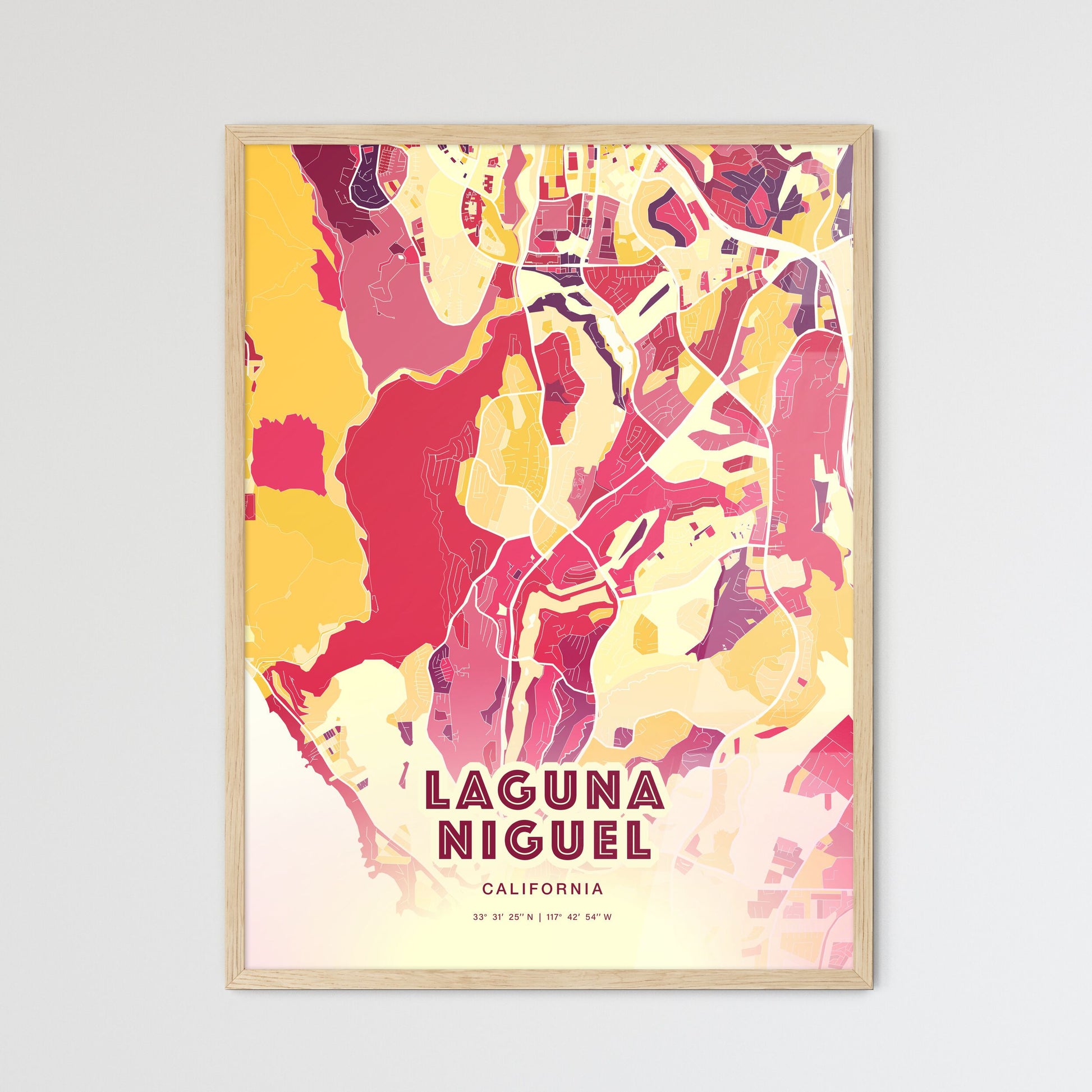 Colorful LAGUNA NIGUEL CALIFORNIA Fine Art Map Hot Red