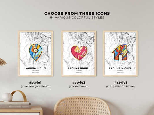 Laguna Niguel California maps with colorful icons
