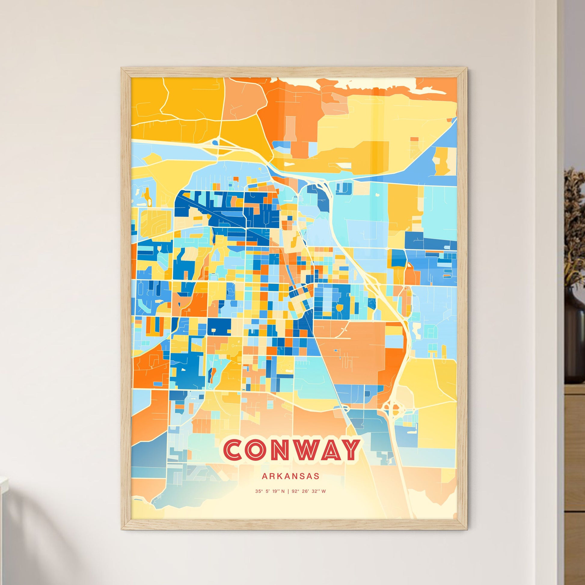 Colorful Conway Arkansas Fine Art Map Blue Orange