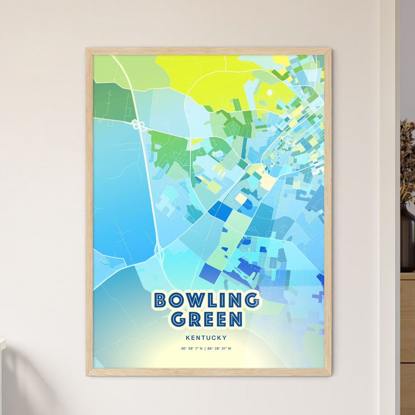 Colorful BOWLING GREEN KENTUCKY Fine Art Map Cool Blue