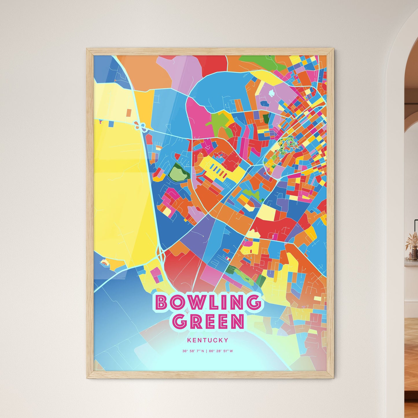 Colorful BOWLING GREEN KENTUCKY Fine Art Map Crazy Colors