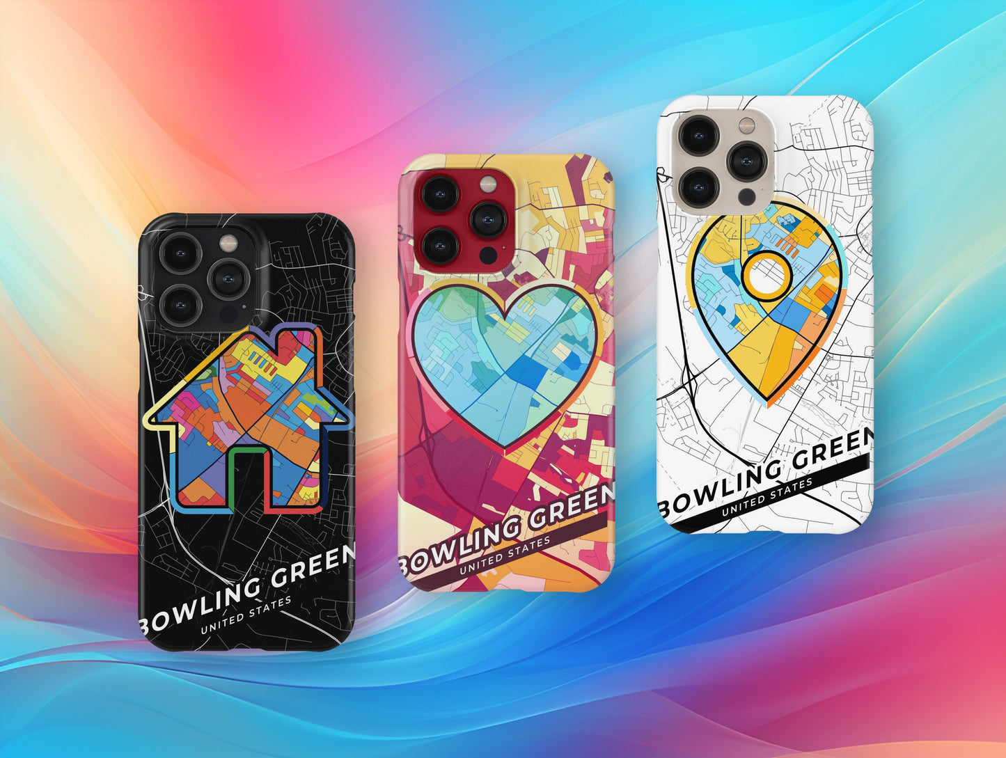 Bowling Green Kentucky slim phone case with colorful icon. Birthday, wedding or housewarming gift. Couple match cases.