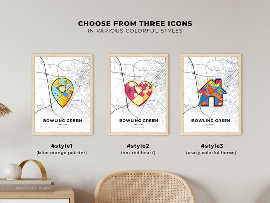 Bowling Green Kentucky maps with colorful icons