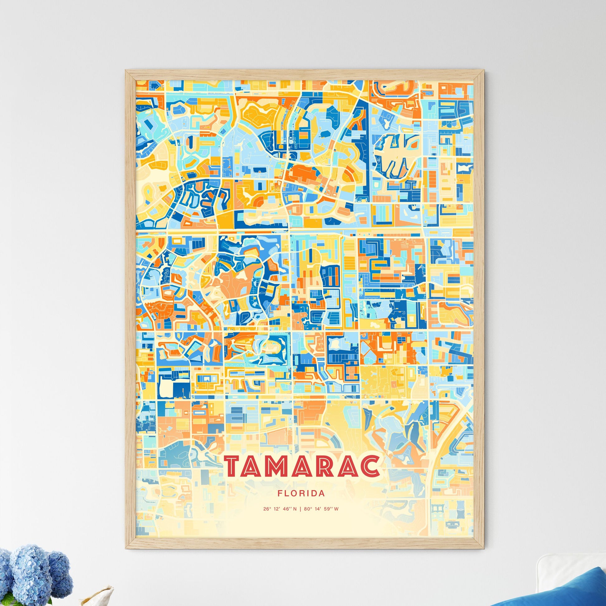 Colorful Tamarac Florida Fine Art Map Blue Orange