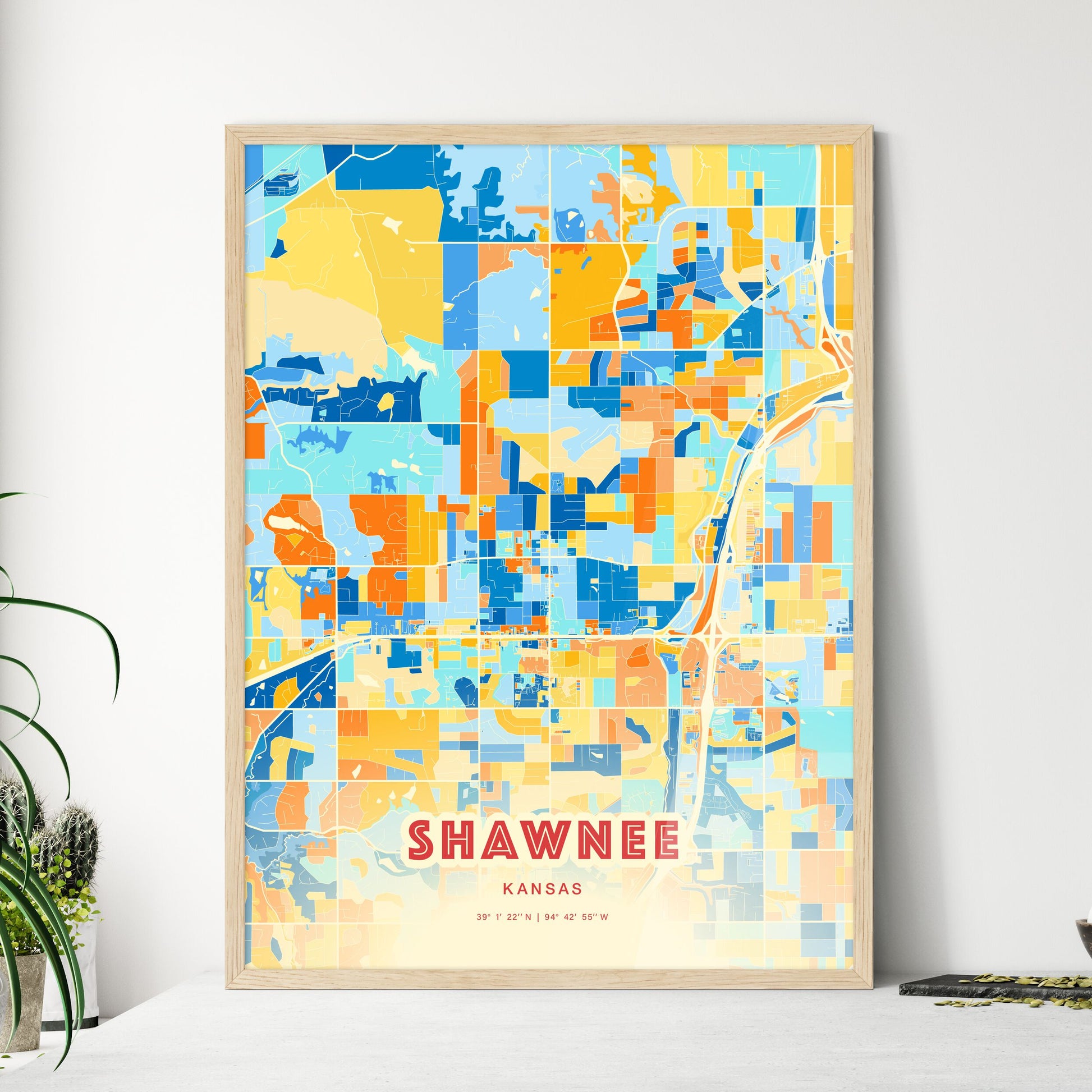 Colorful Shawnee Kansas Fine Art Map Blue Orange