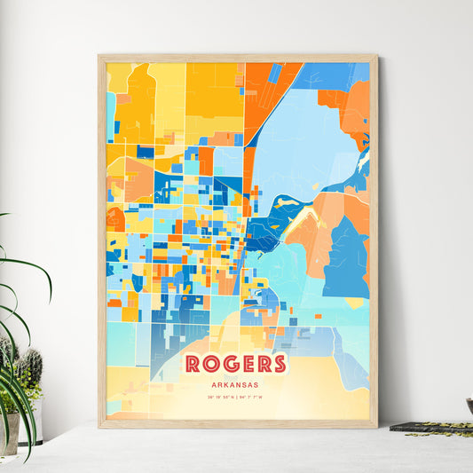 Colorful ROGERS ARKANSAS Fine Art Map Blue Orange