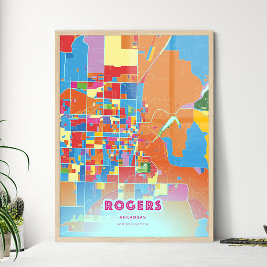 Colorful ROGERS ARKANSAS Fine Art Map Crazy Colors