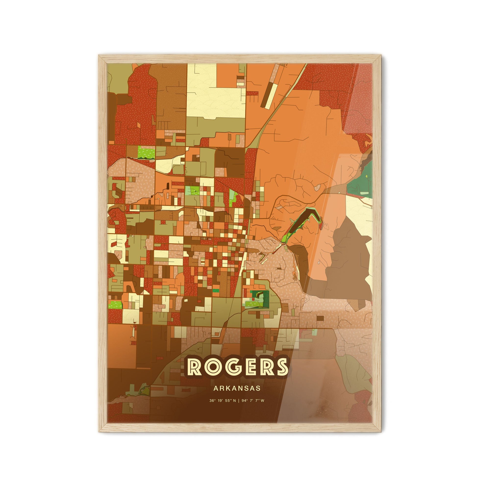 Colorful ROGERS ARKANSAS Fine Art Map Farmhouse