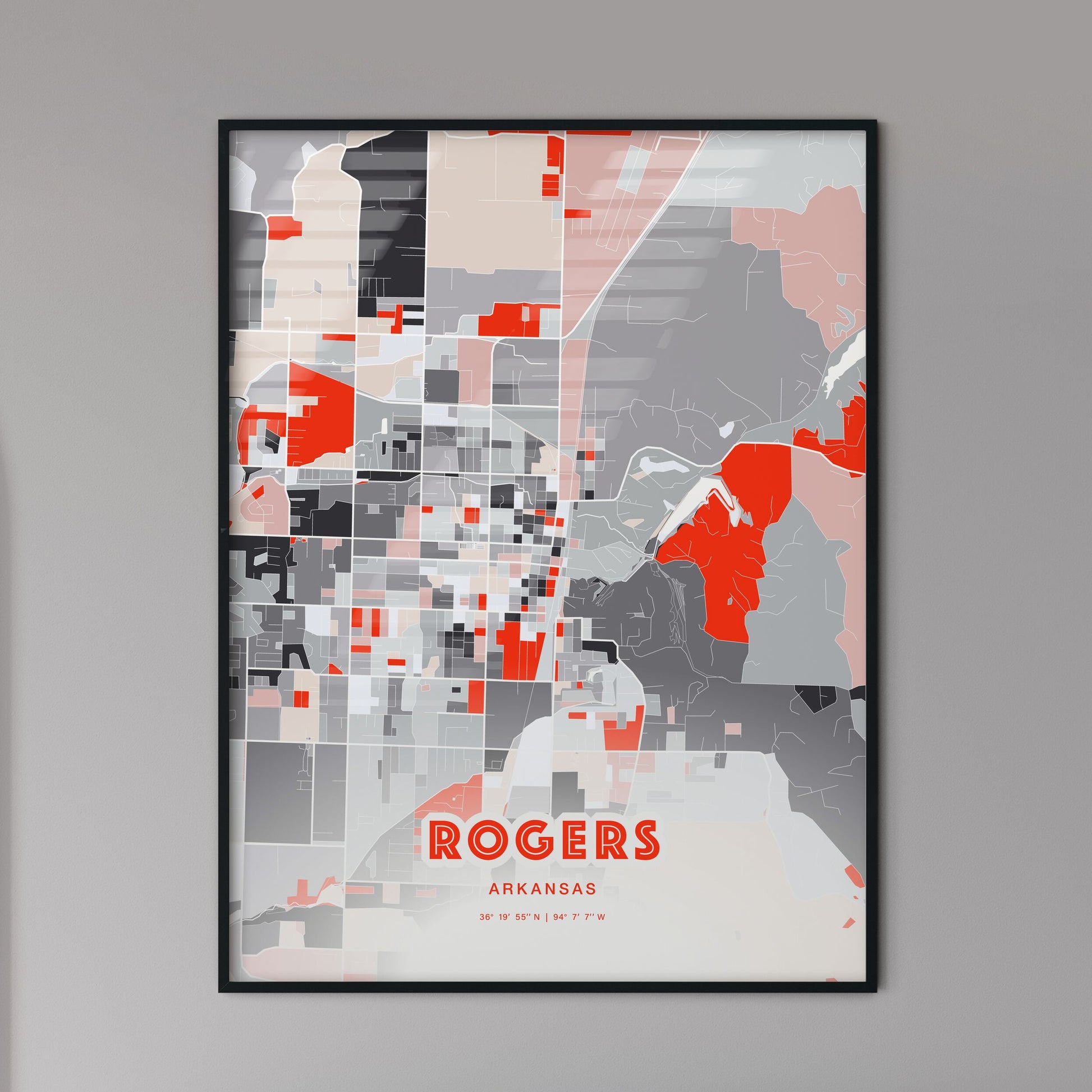 Colorful ROGERS ARKANSAS Fine Art Map Modern