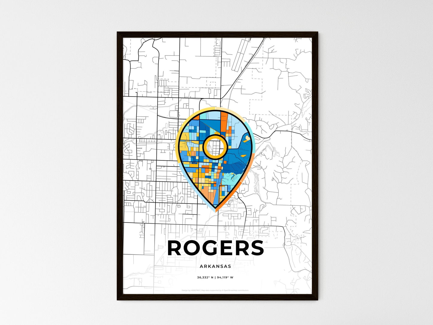 Rogers Arkansas wedding art map with pointer icon