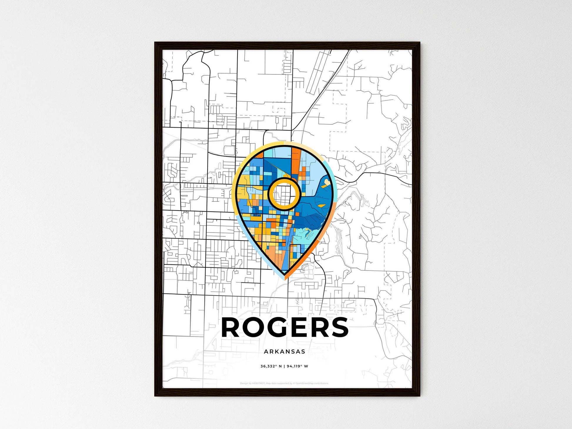 Rogers Arkansas wedding art map with pointer icon