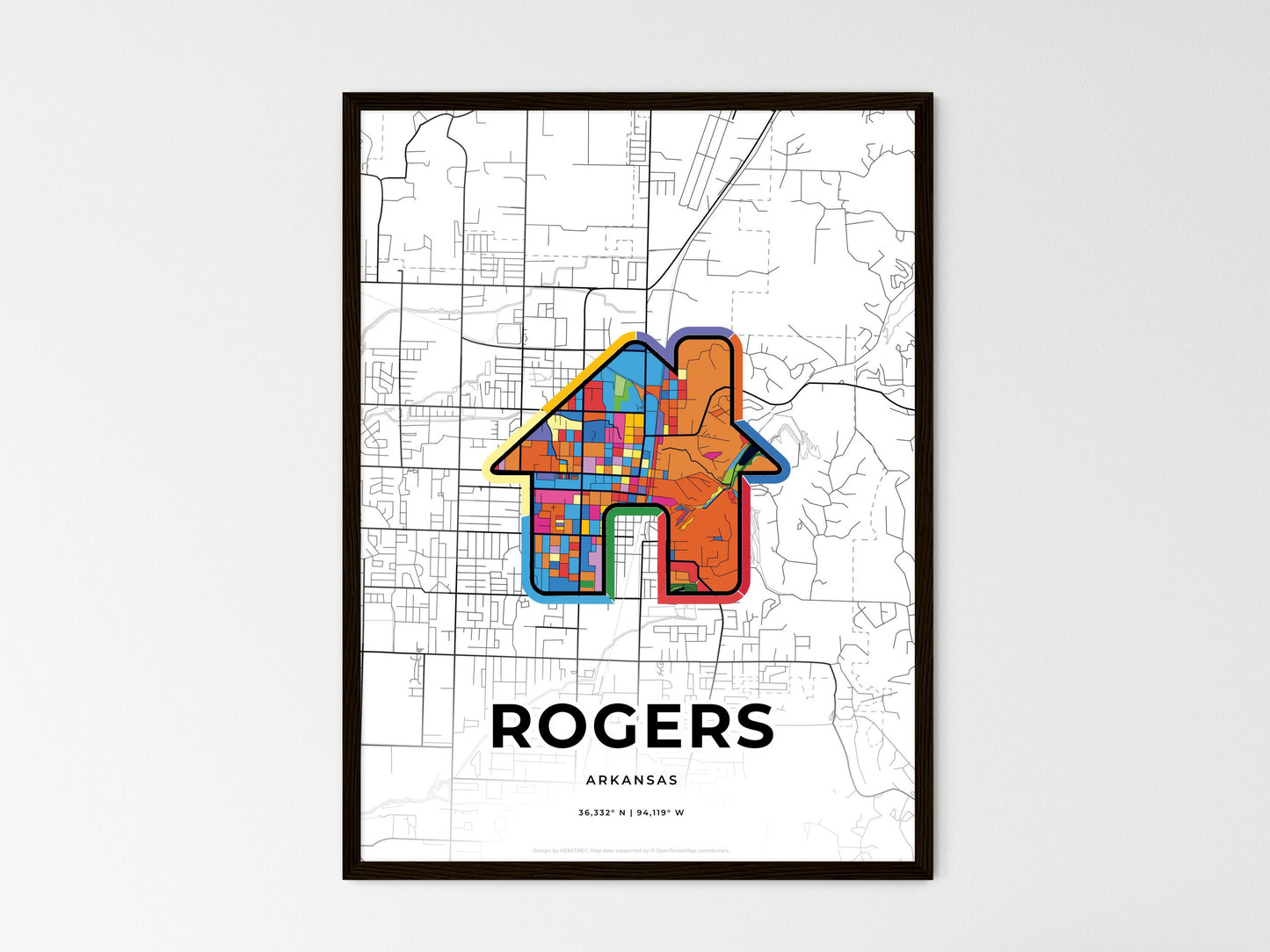 Rogers Arkansas wedding art map with home icon