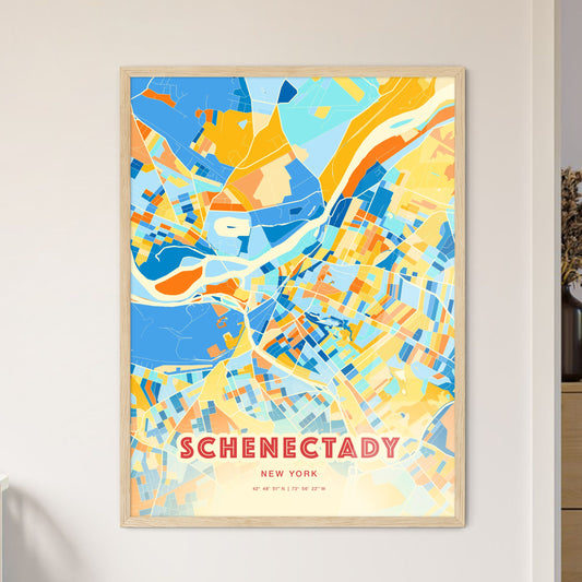 Colorful Schenectady New York Fine Art Map Blue Orange