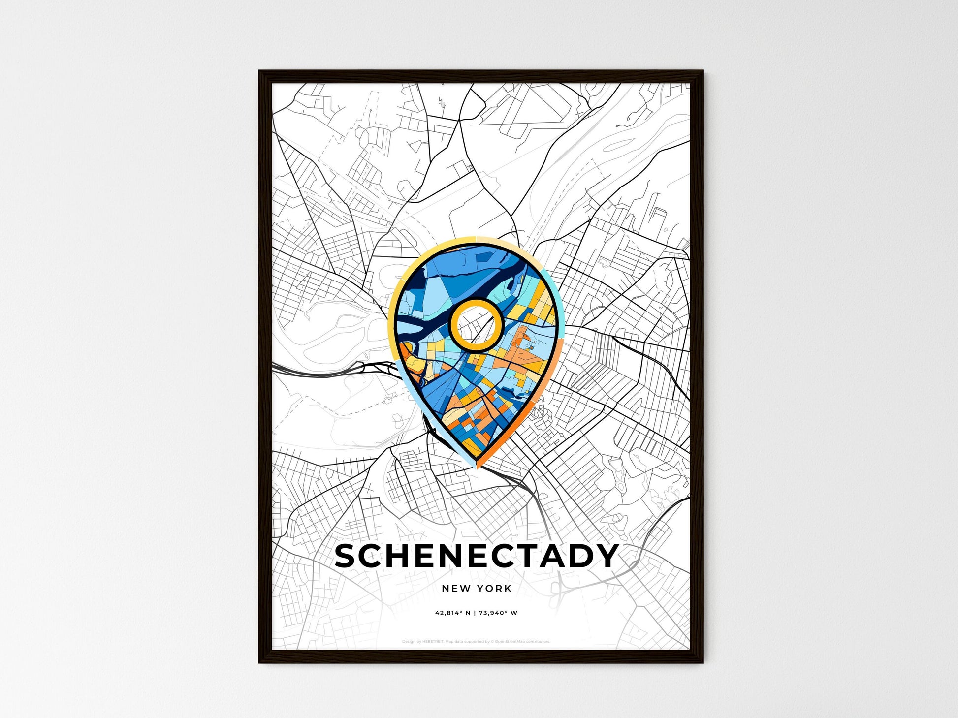 Schenectady New York wedding art map with pointer icon