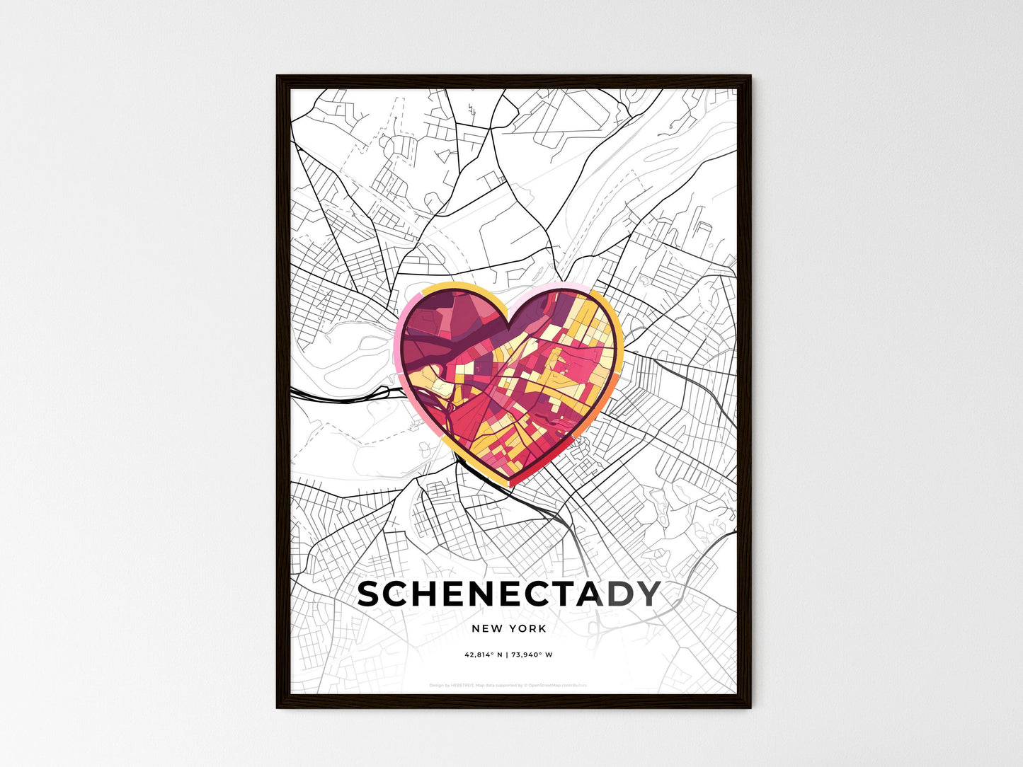 Schenectady New York wedding art map with heart icon