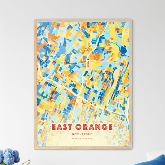 Colorful EAST ORANGE NEW JERSEY Fine Art Map Blue Orange