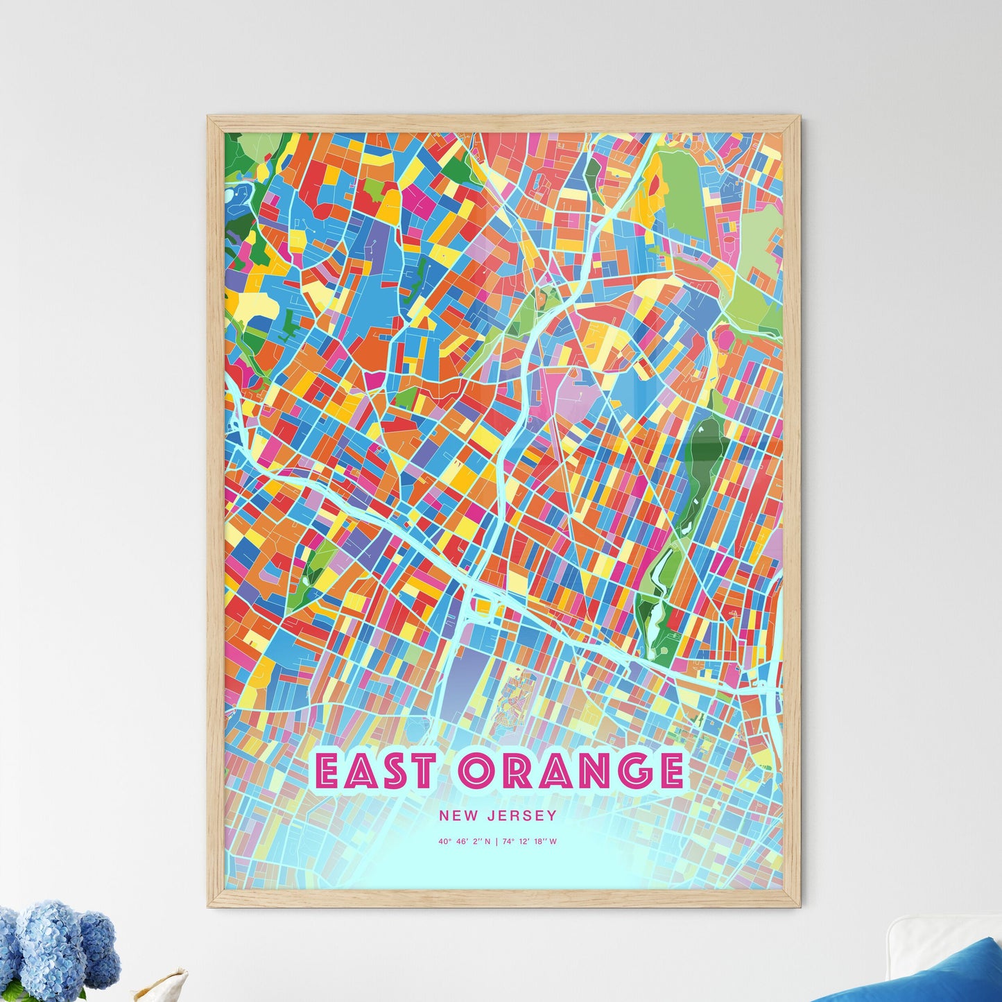 Colorful EAST ORANGE NEW JERSEY Fine Art Map Crazy Colors