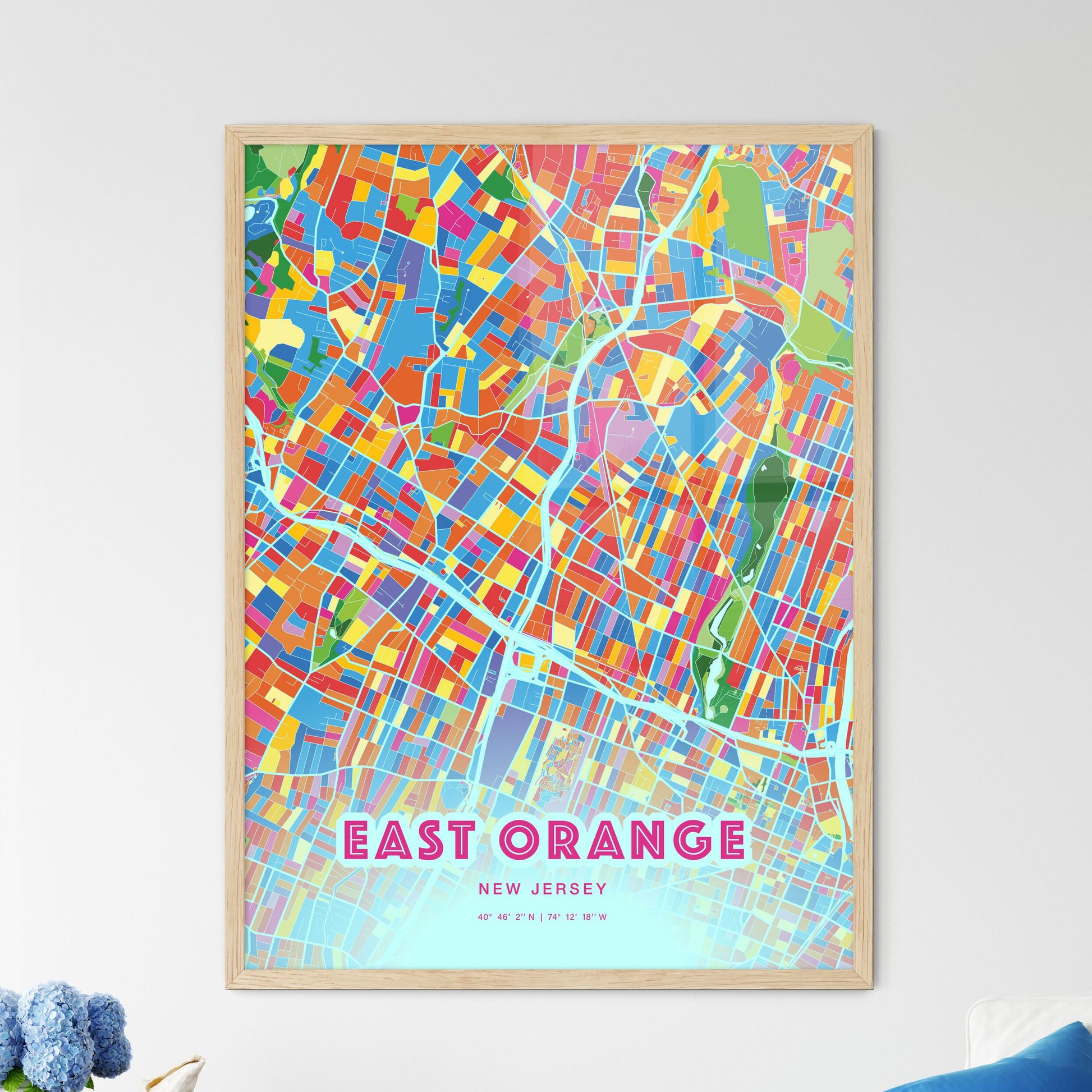 Colorful EAST ORANGE NEW JERSEY Fine Art Map Crazy Colors