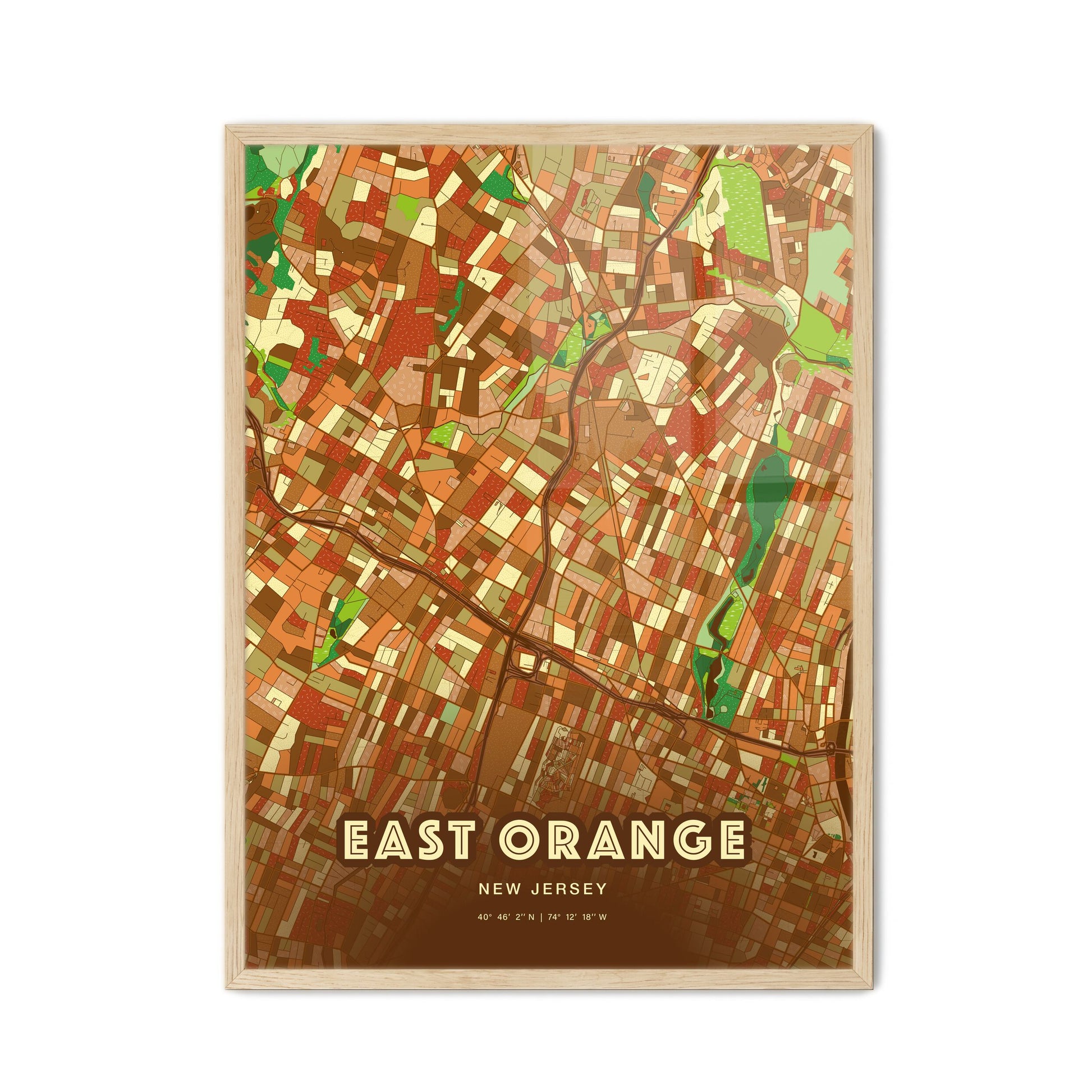 Colorful EAST ORANGE NEW JERSEY Fine Art Map Farmhouse