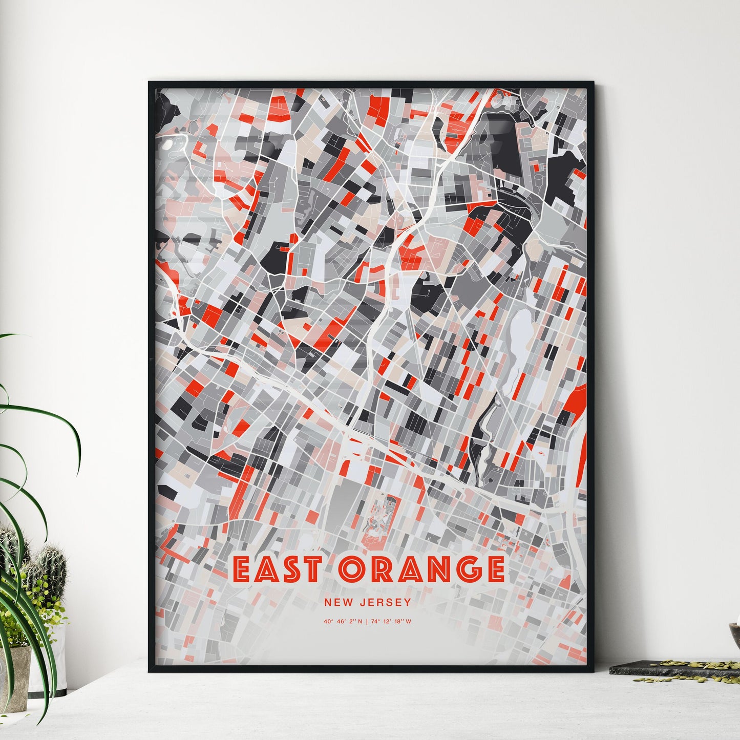 Colorful EAST ORANGE NEW JERSEY Fine Art Map Modern