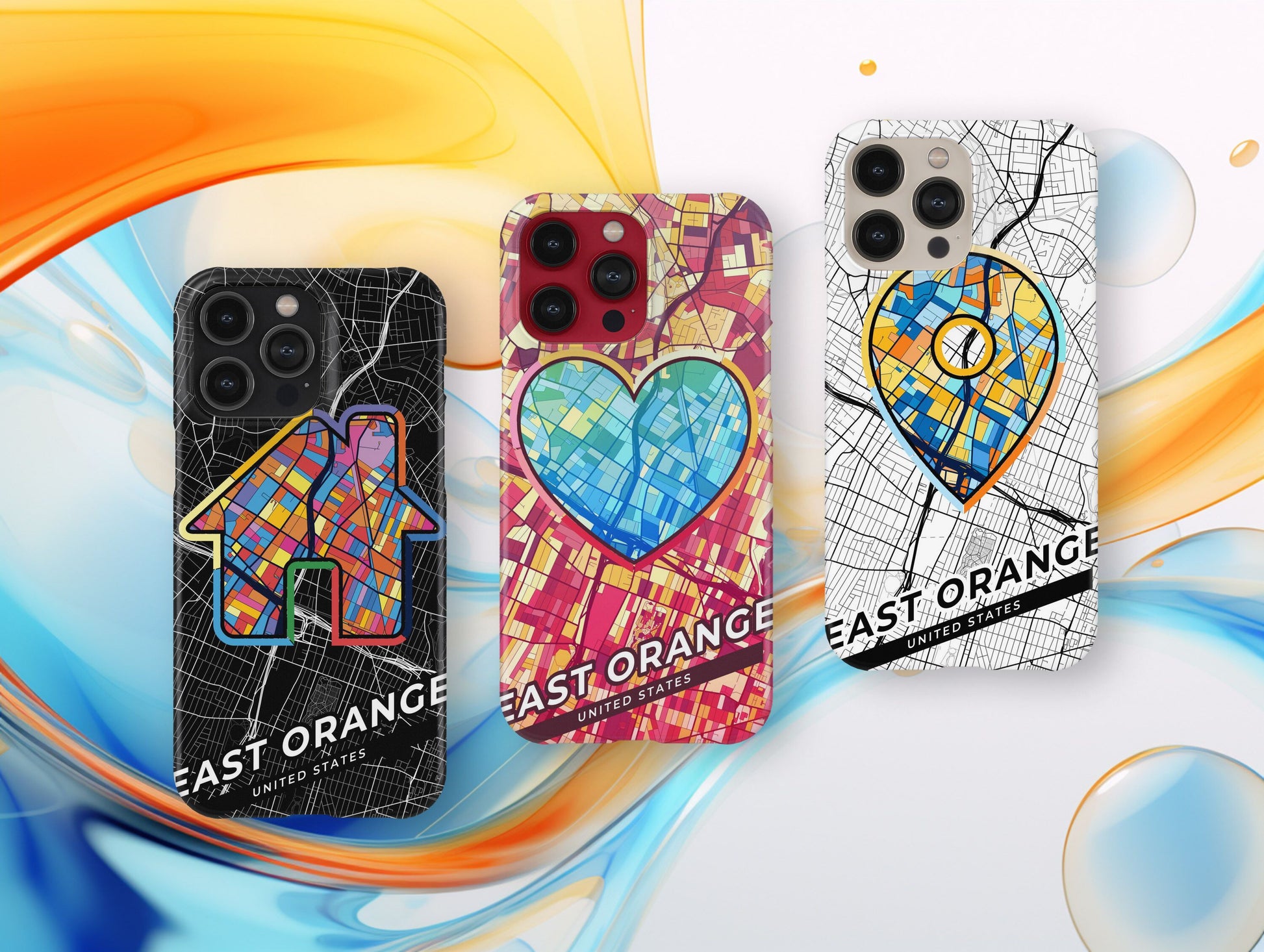East Orange New Jersey slim phone case with colorful icon. Birthday, wedding or housewarming gift. Couple match cases.