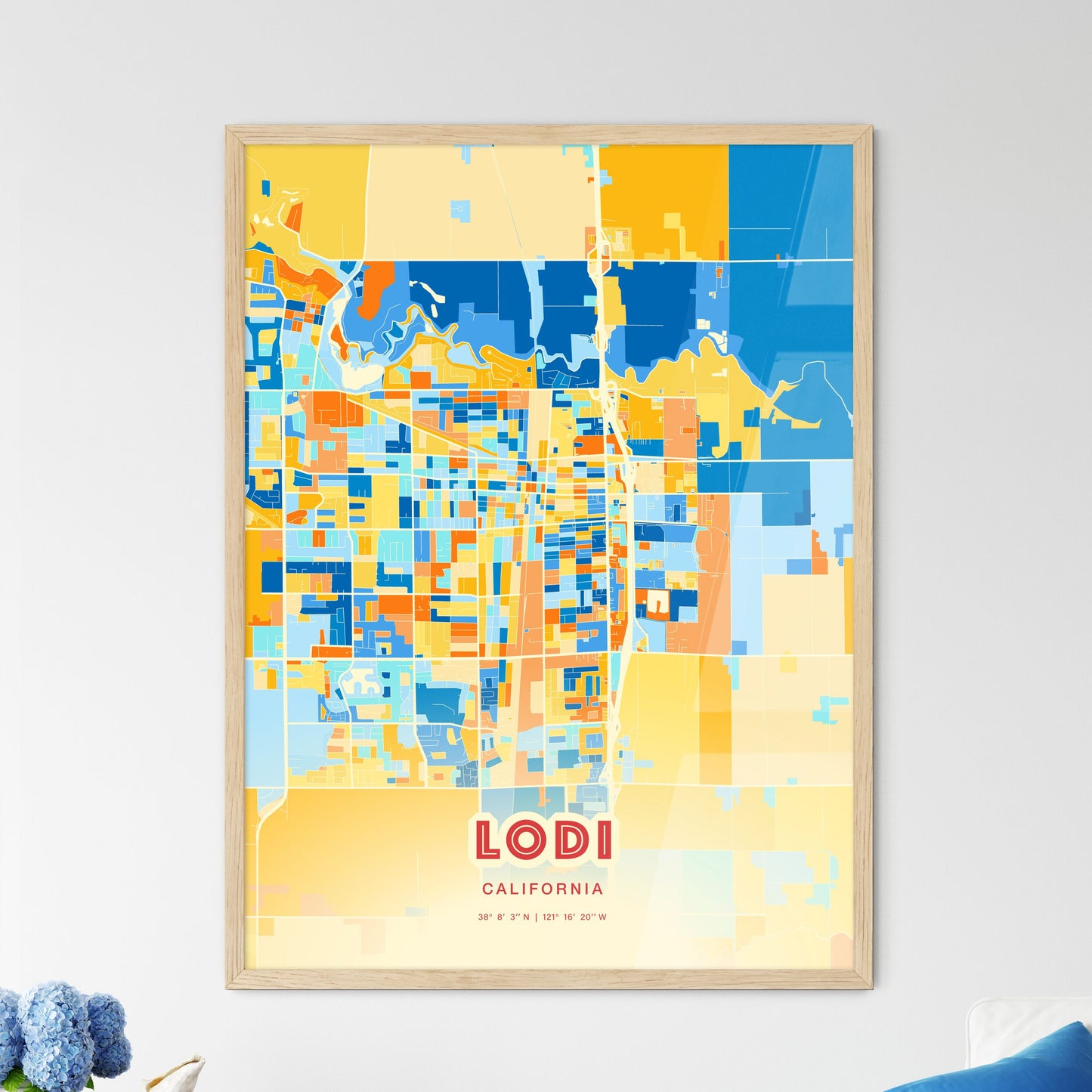 Colorful Lodi California Fine Art Map Blue Orange